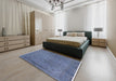 Mid-Century Modern Azure Blue Oriental Rug in a Bedroom, urb2128