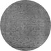 Round Machine Washable Oriental Gray Industrial Rug, wshurb2128gry