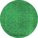 Round Machine Washable Oriental Green Industrial Area Rugs, wshurb2128grn