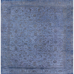 Square Mid-Century Modern Azure Blue Oriental Rug, urb2128