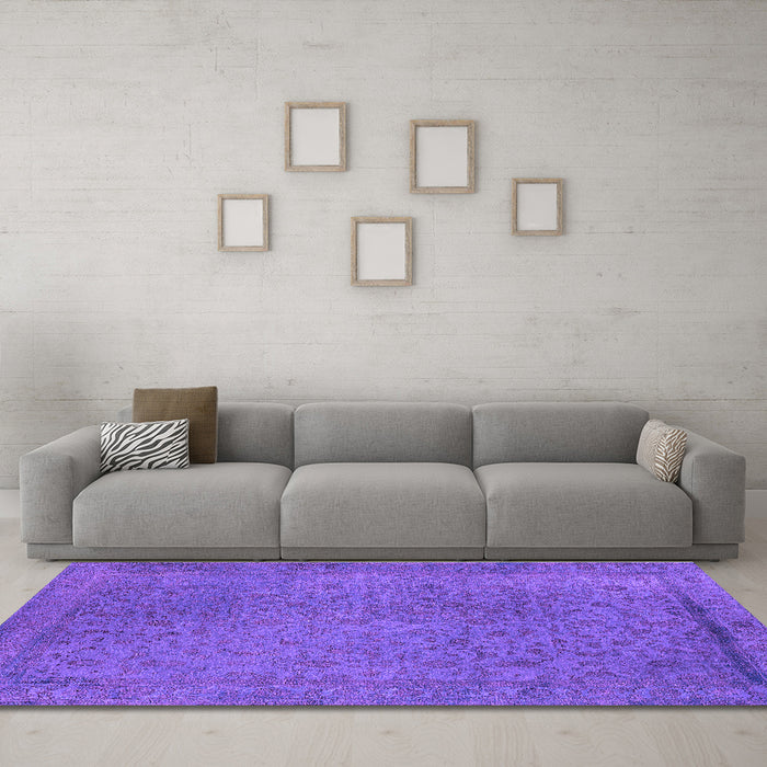 Machine Washable Oriental Purple Industrial Area Rugs in a Living Room, wshurb2128pur