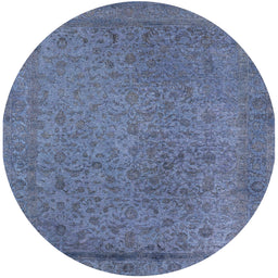 Round Mid-Century Modern Azure Blue Oriental Rug, urb2128