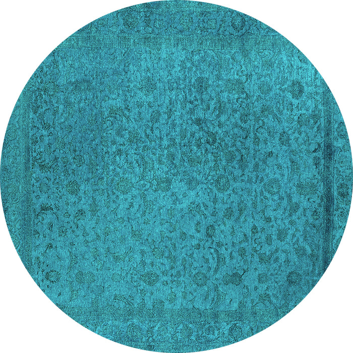 Round Machine Washable Oriental Turquoise Industrial Area Rugs, wshurb2128turq