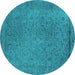 Round Machine Washable Oriental Turquoise Industrial Area Rugs, wshurb2128turq