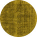 Round Machine Washable Oriental Yellow Industrial Rug, wshurb2129yw