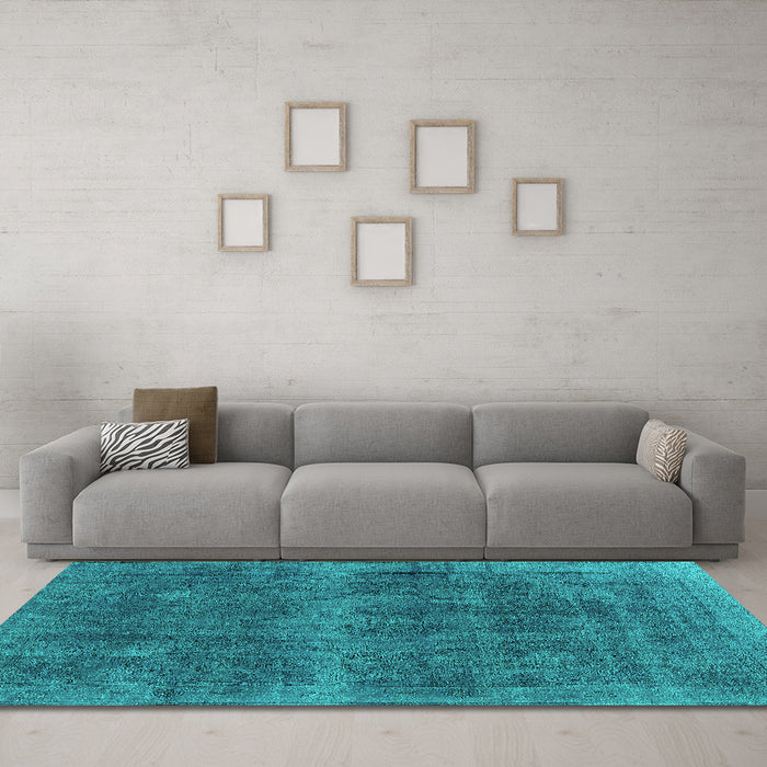 Machine Washable Oriental Turquoise Industrial Area Rugs in a Living Room,, wshurb2129turq