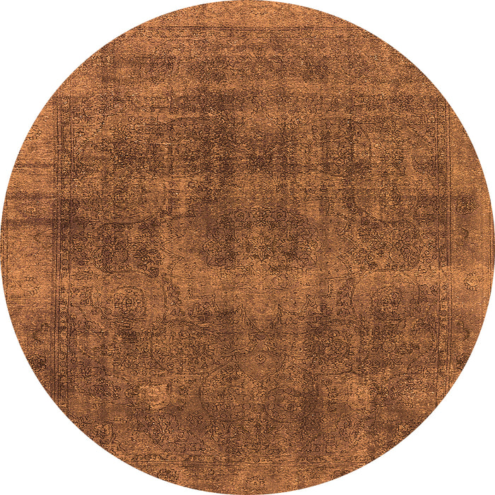 Round Machine Washable Oriental Orange Industrial Area Rugs, wshurb2129org