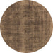 Round Oriental Brown Industrial Rug, urb2129brn