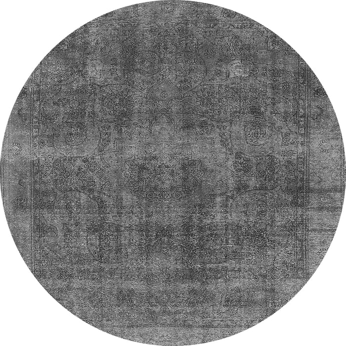 Round Machine Washable Oriental Gray Industrial Rug, wshurb2129gry