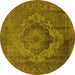 Round Machine Washable Oriental Yellow Industrial Rug, wshurb2130yw