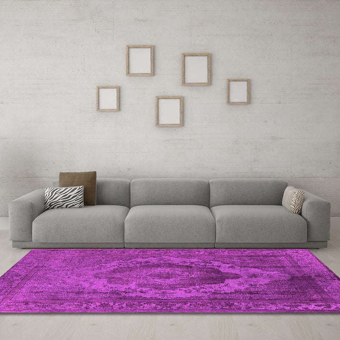 Machine Washable Oriental Pink Industrial Rug in a Living Room, wshurb2130pnk