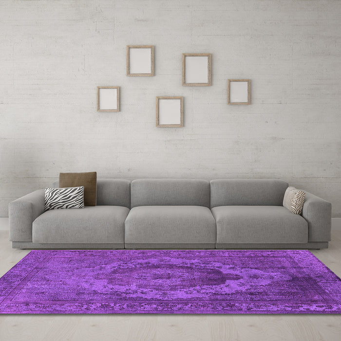 Machine Washable Oriental Purple Industrial Area Rugs in a Living Room, wshurb2130pur