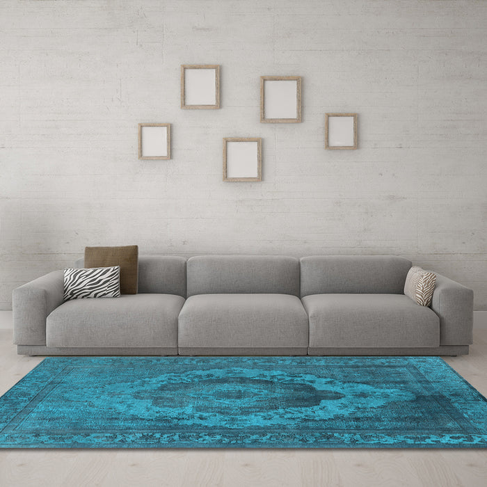 Machine Washable Oriental Light Blue Industrial Rug in a Living Room, wshurb2130lblu
