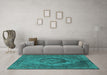 Machine Washable Oriental Turquoise Industrial Area Rugs in a Living Room,, wshurb2130turq