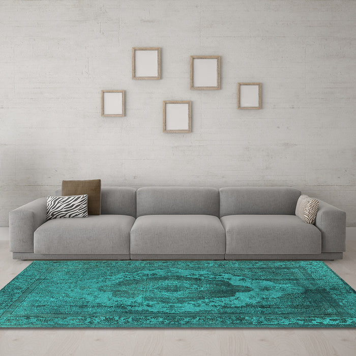 Machine Washable Oriental Turquoise Industrial Area Rugs in a Living Room,, wshurb2130turq