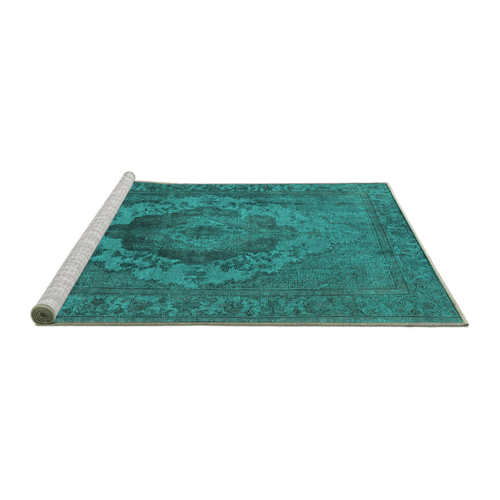 Sideview of Machine Washable Oriental Turquoise Industrial Area Rugs, wshurb2130turq