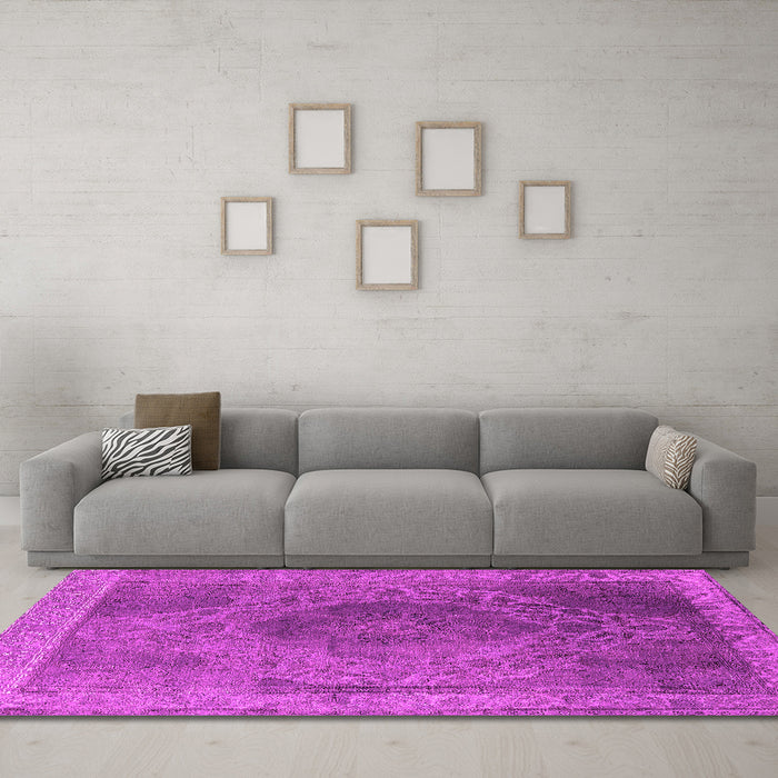 Machine Washable Oriental Pink Industrial Rug in a Living Room, wshurb2131pnk