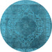 Round Machine Washable Oriental Light Blue Industrial Rug, wshurb2131lblu