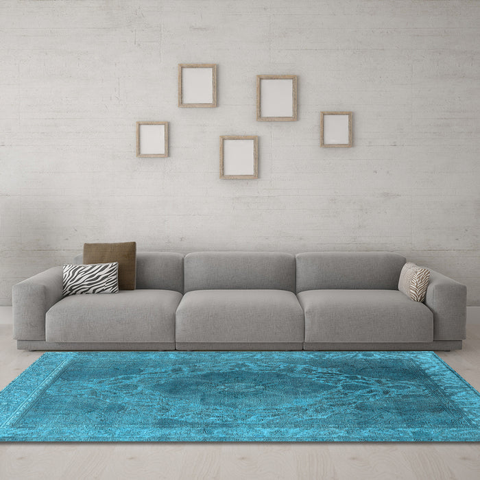 Machine Washable Oriental Light Blue Industrial Rug in a Living Room, wshurb2131lblu
