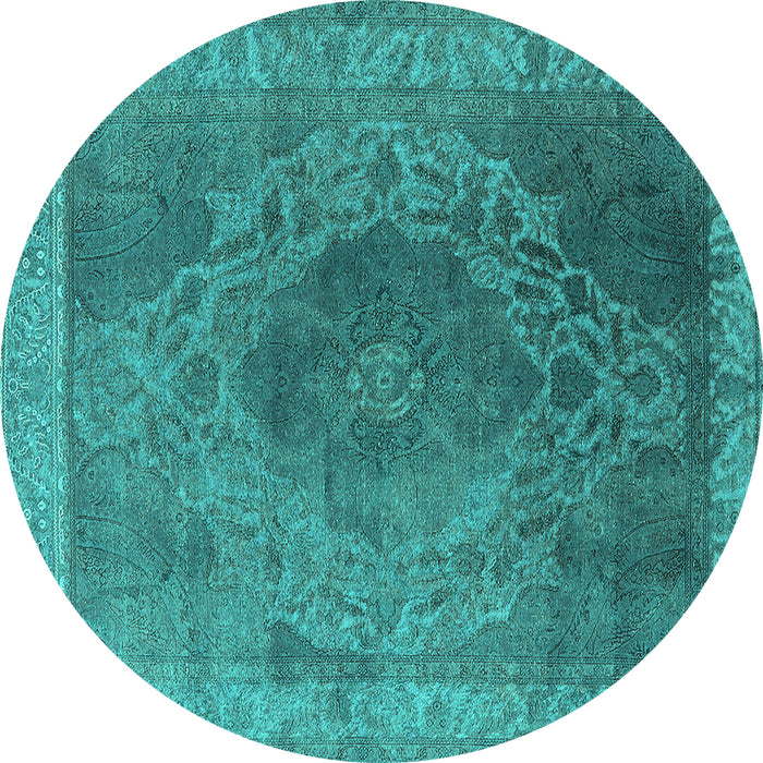 Round Machine Washable Oriental Turquoise Industrial Area Rugs, wshurb2131turq