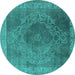 Round Machine Washable Oriental Turquoise Industrial Area Rugs, wshurb2131turq