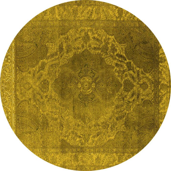 Round Machine Washable Oriental Yellow Industrial Rug, wshurb2131yw