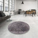 Round Machine Washable Industrial Modern Carbon Gray Rug in a Office, wshurb2131