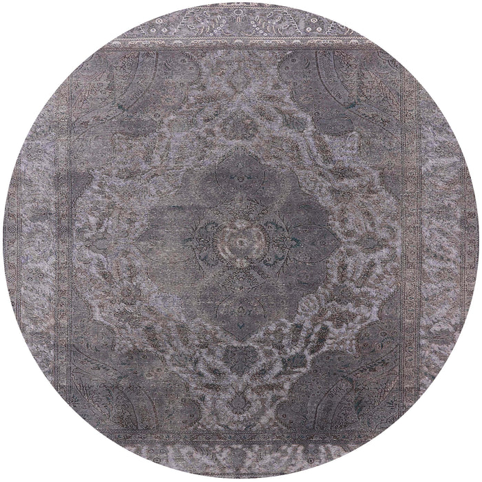 Round Mid-Century Modern Carbon Gray Oriental Rug, urb2131