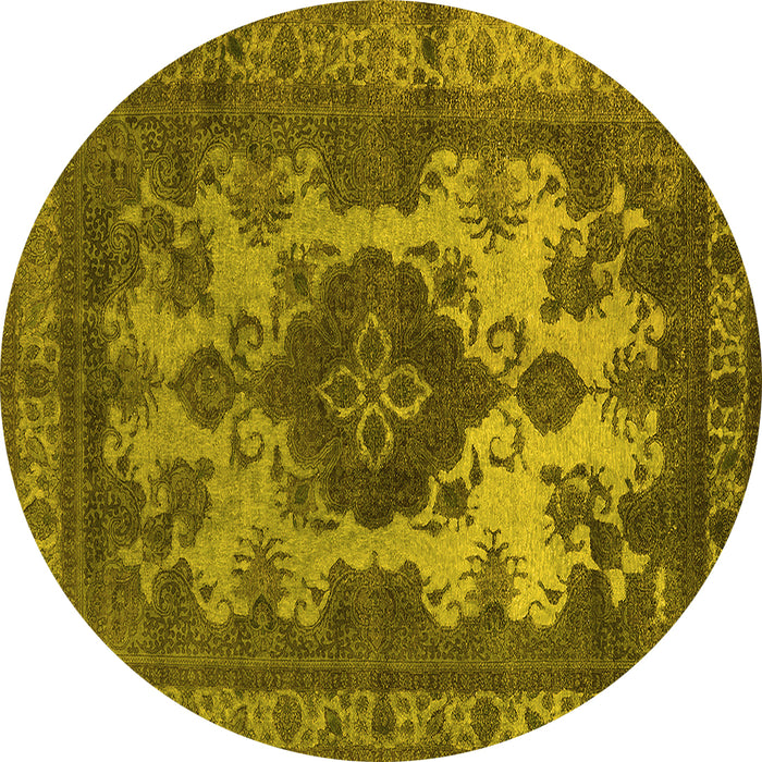 Round Oriental Yellow Industrial Rug, urb2132yw