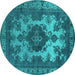 Round Oriental Turquoise Industrial Rug, urb2132turq