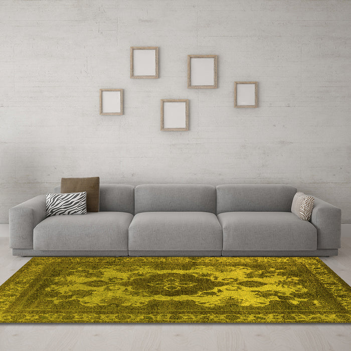 Machine Washable Oriental Yellow Industrial Rug in a Living Room, wshurb2132yw