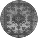 Round Machine Washable Oriental Gray Industrial Rug, wshurb2132gry