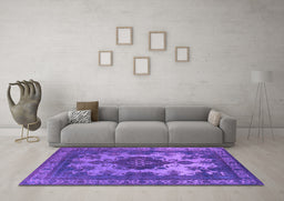 Machine Washable Oriental Purple Industrial Area Rugs in a Living Room, wshurb2132pur