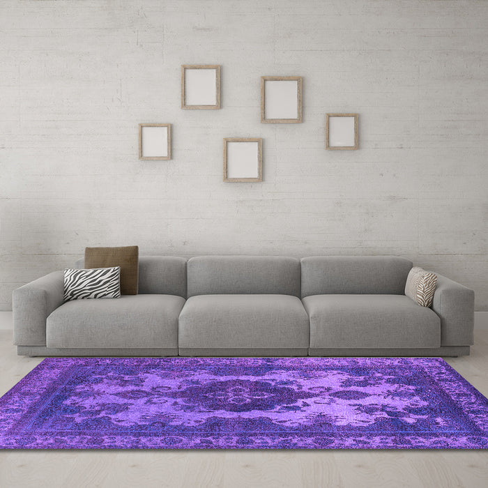 Machine Washable Oriental Purple Industrial Area Rugs in a Living Room, wshurb2132pur