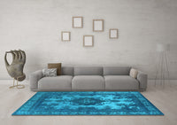 Machine Washable Oriental Light Blue Industrial Rug, wshurb2132lblu