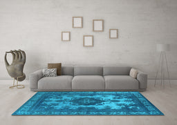 Machine Washable Oriental Light Blue Industrial Rug in a Living Room, wshurb2132lblu