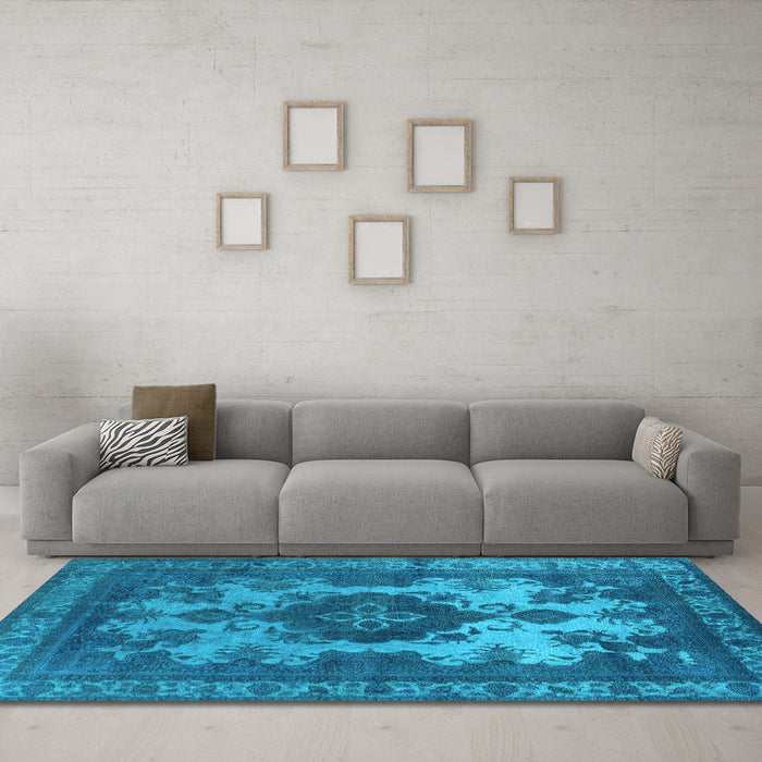 Machine Washable Oriental Light Blue Industrial Rug in a Living Room, wshurb2132lblu