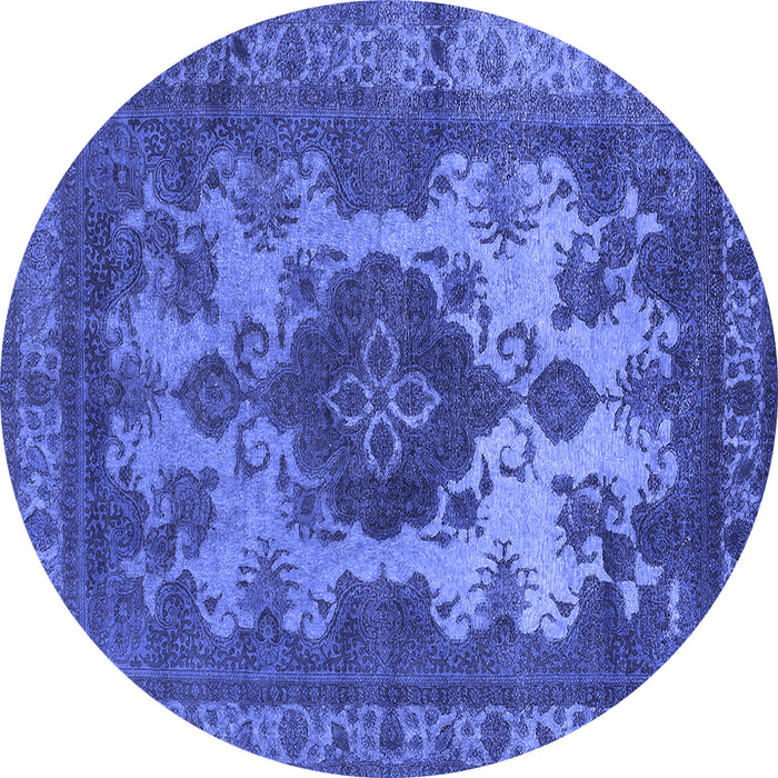 Round Machine Washable Oriental Blue Industrial Rug, wshurb2132blu
