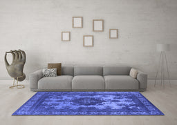 Machine Washable Oriental Blue Industrial Rug in a Living Room, wshurb2132blu
