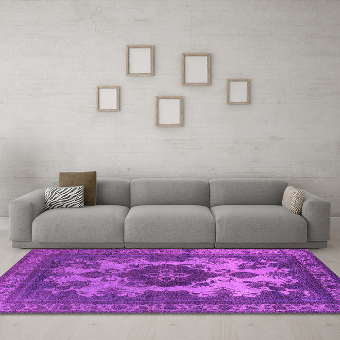 Machine Washable Oriental Pink Industrial Rug in a Living Room, wshurb2132pnk