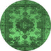 Round Oriental Emerald Green Industrial Rug, urb2132emgrn