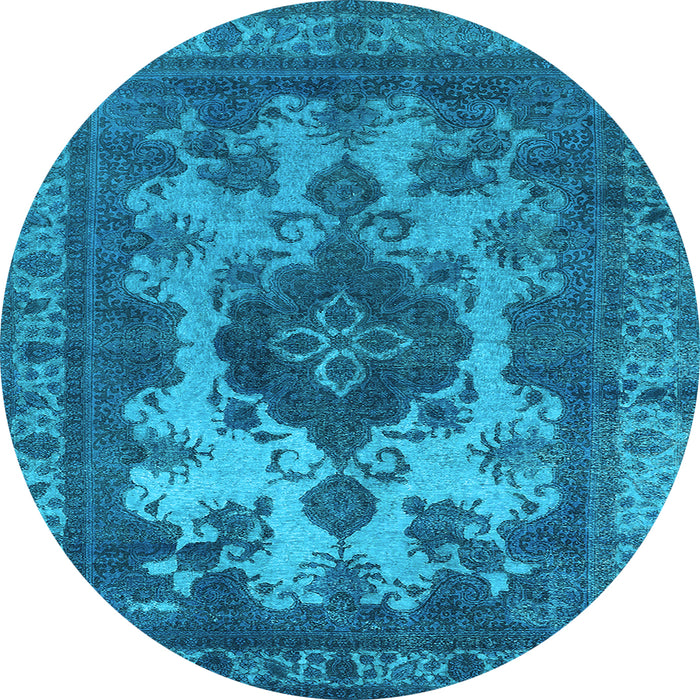 Round Machine Washable Oriental Light Blue Industrial Rug, wshurb2132lblu