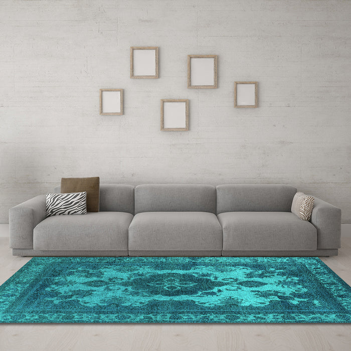 Machine Washable Oriental Turquoise Industrial Area Rugs in a Living Room,, wshurb2132turq