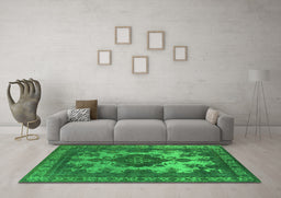 Machine Washable Oriental Green Industrial Area Rugs in a Living Room,, wshurb2132grn