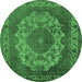 Round Machine Washable Oriental Emerald Green Industrial Area Rugs, wshurb2133emgrn