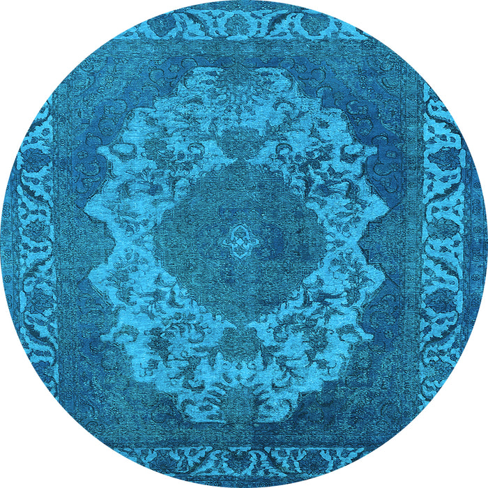 Round Machine Washable Oriental Light Blue Industrial Rug, wshurb2133lblu