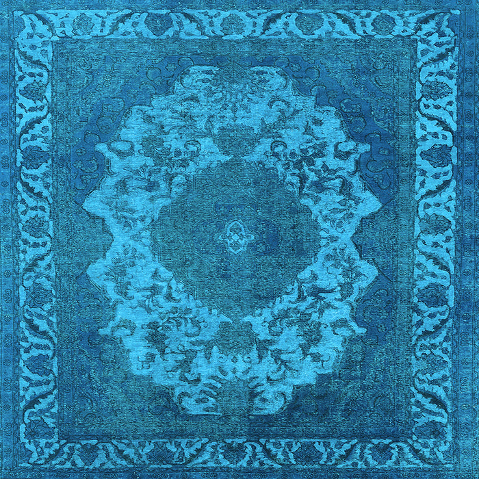 Square Machine Washable Oriental Light Blue Industrial Rug, wshurb2133lblu