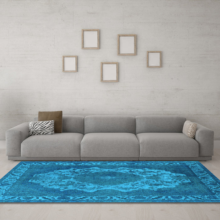 Machine Washable Oriental Light Blue Industrial Rug in a Living Room, wshurb2133lblu