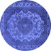 Round Machine Washable Oriental Blue Industrial Rug, wshurb2133blu