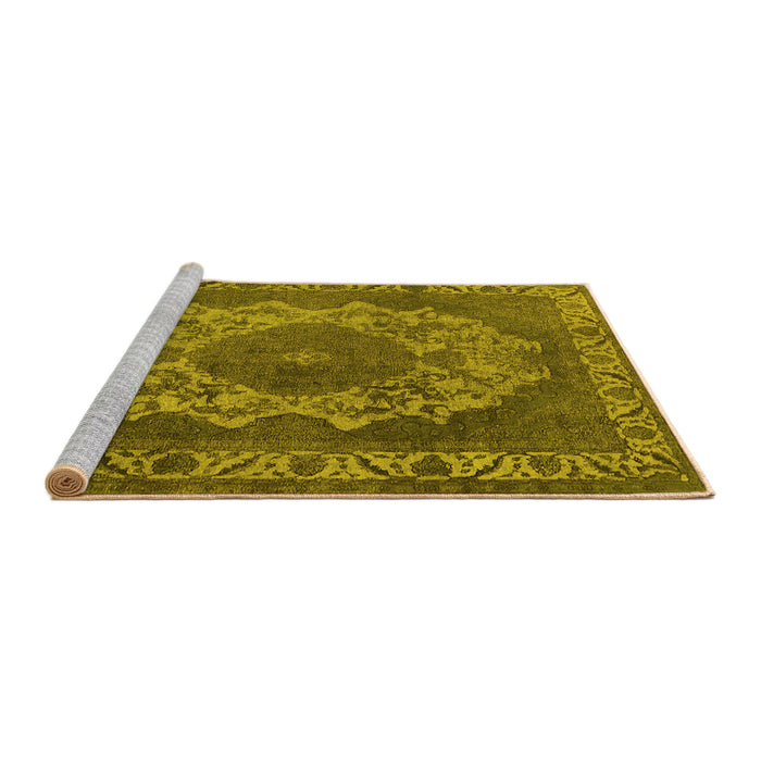Sideview of Machine Washable Oriental Yellow Industrial Rug, wshurb2133yw